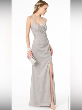 Silver Spaghetti Strap Evening Dress